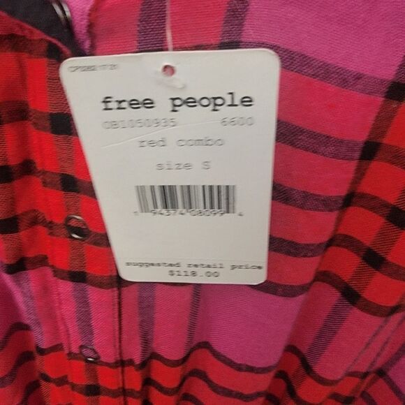 Free People Pacific Dawn Plaid Top. Size S. NWT. - Picture 8 of 10